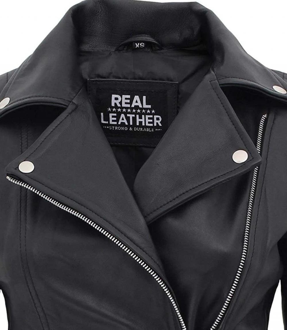 Real Leather Womens Biker Jacket Bari Black
