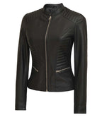 Womens Black Real Leather Cafe Racer Jacket